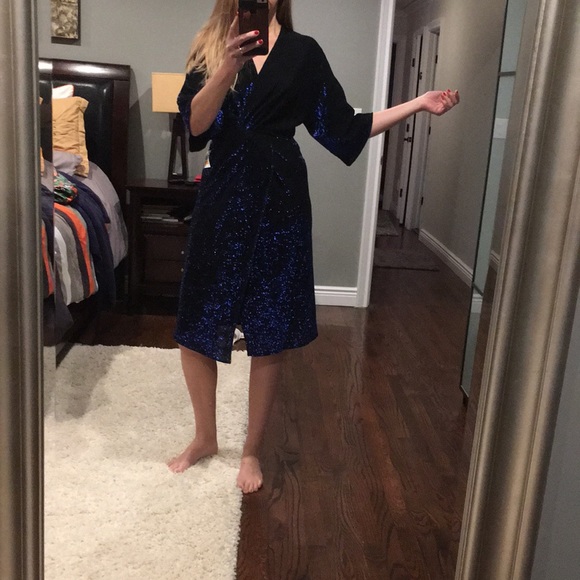 Zara Dresses & Skirts - Zara metallic blue dress V neck size S